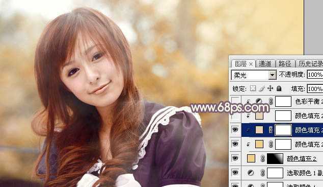 ‘Photoshop为外景美女加上秋季中性暖褐色‘