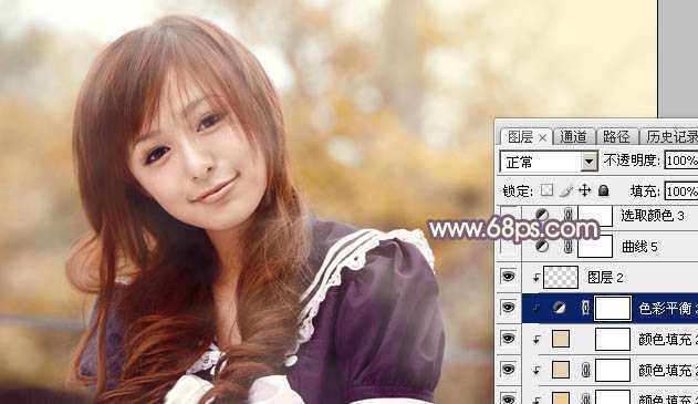 ‘Photoshop为外景美女加上秋季中性暖褐色‘