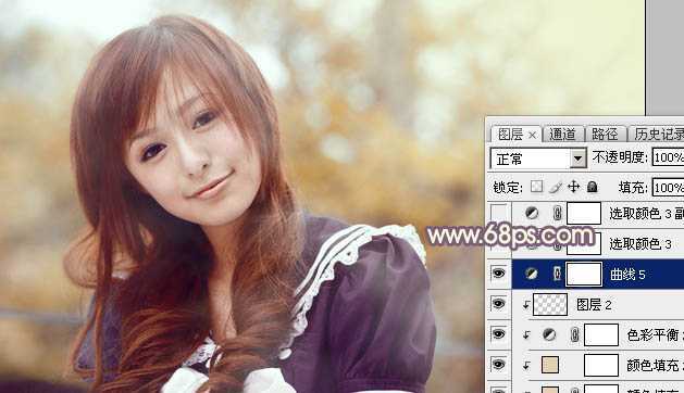‘Photoshop为外景美女加上秋季中性暖褐色‘