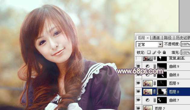 ‘Photoshop为外景美女加上秋季中性暖褐色‘