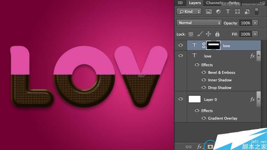 ‘使用Photoshop制作立体效果的巧克力奶油字体的方法‘