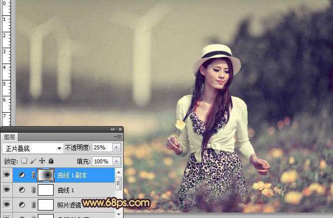 ‘Photoshop将外景美女图片调成漂亮的暖褐色‘