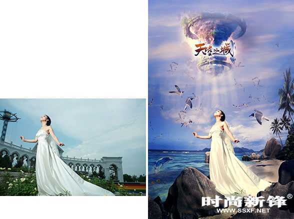‘PS合成非常漂亮壮观的天空之城婚纱照‘