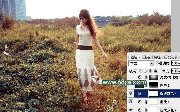 ‘Photoshop调出大气的暗调晨曦色荒草人物图片‘