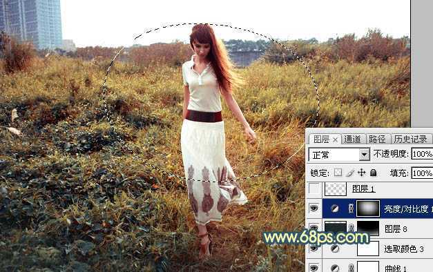 ‘Photoshop调出大气的暗调晨曦色荒草人物图片‘