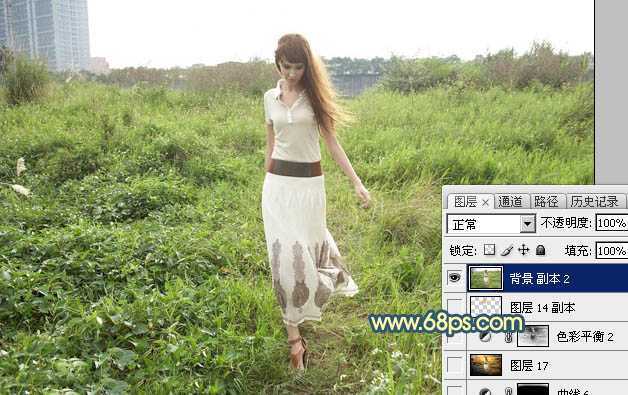 ‘Photoshop调出大气的暗调晨曦色荒草人物图片‘