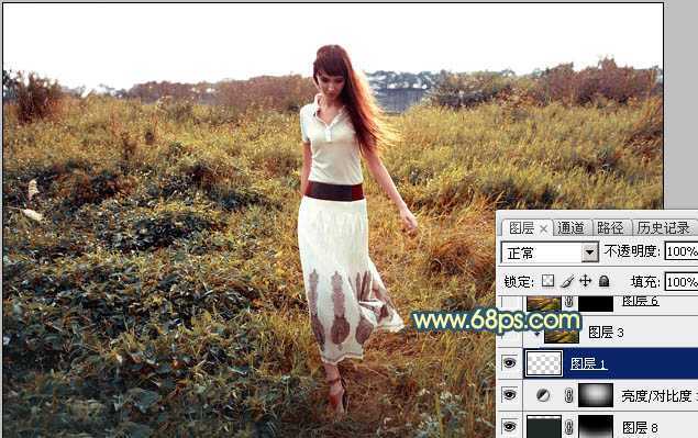 ‘Photoshop调出大气的暗调晨曦色荒草人物图片‘