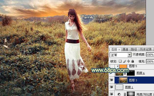 ‘Photoshop调出大气的暗调晨曦色荒草人物图片‘