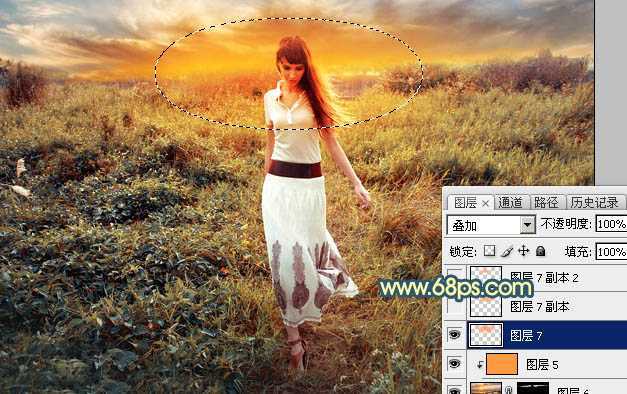 ‘Photoshop调出大气的暗调晨曦色荒草人物图片‘