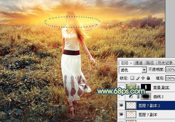 ‘Photoshop调出大气的暗调晨曦色荒草人物图片‘
