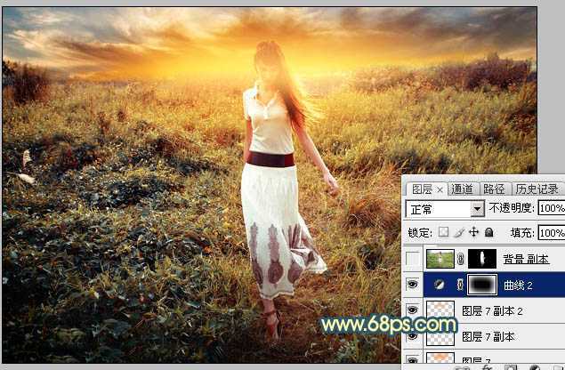 ‘Photoshop调出大气的暗调晨曦色荒草人物图片‘