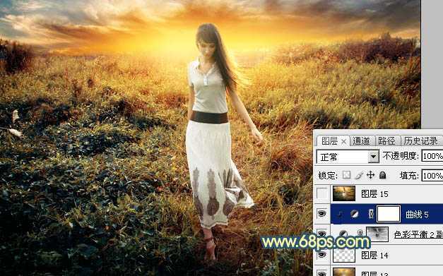 ‘Photoshop调出大气的暗调晨曦色荒草人物图片‘