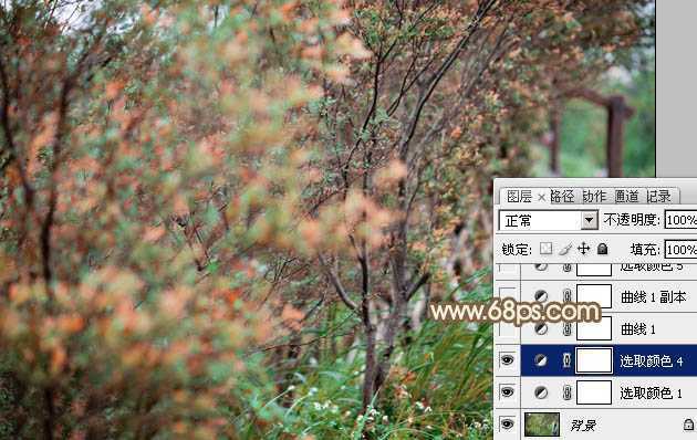‘Photoshop为树丛中的美女图片调制出小清新粉红色的详细教程‘
