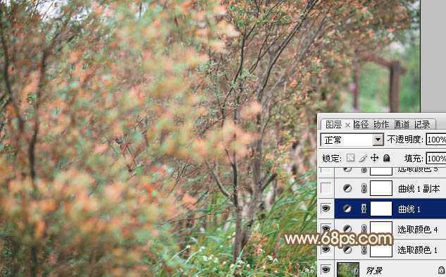 ‘Photoshop为树丛中的美女图片调制出小清新粉红色的详细教程‘