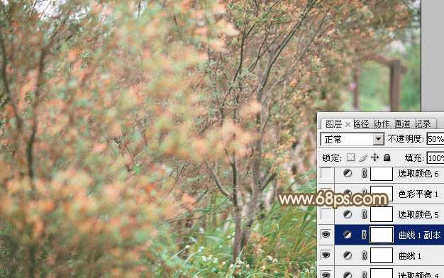 ‘Photoshop为树丛中的美女图片调制出小清新粉红色的详细教程‘