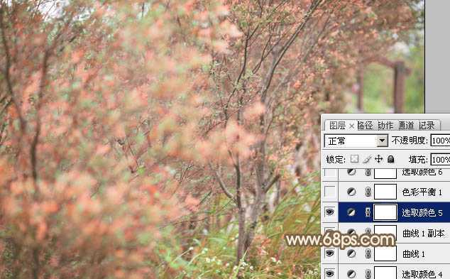 ‘Photoshop为树丛中的美女图片调制出小清新粉红色的详细教程‘