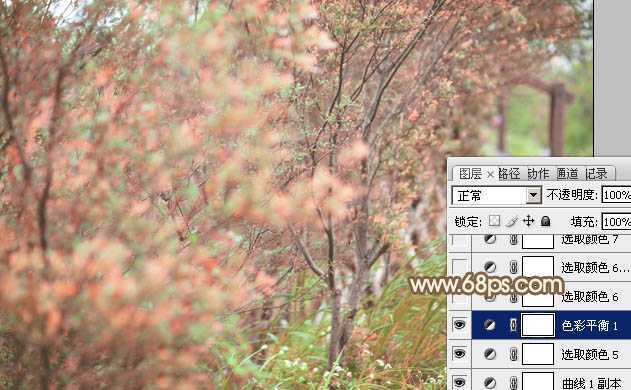 ‘Photoshop为树丛中的美女图片调制出小清新粉红色的详细教程‘