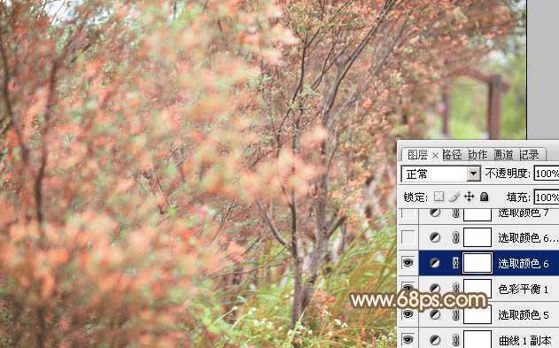 ‘Photoshop为树丛中的美女图片调制出小清新粉红色的详细教程‘