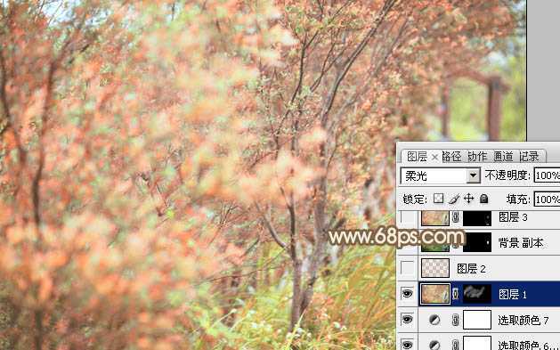 ‘Photoshop为树丛中的美女图片调制出小清新粉红色的详细教程‘