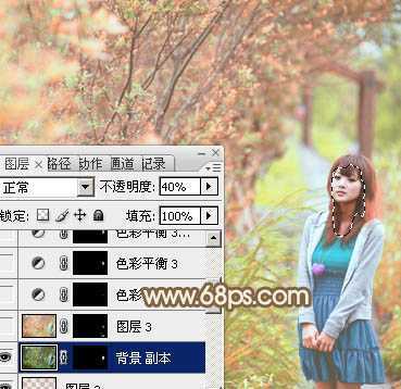‘Photoshop为树丛中的美女图片调制出小清新粉红色的详细教程‘