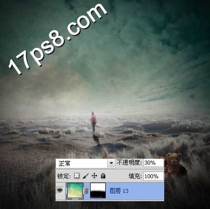 ‘photoshop合成行人在暗黑风格草地行走的场景‘