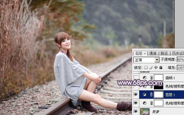 ‘Photoshop为外景人物图片调制出唯美的冬季冷调阳光色‘