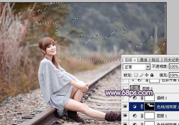 ‘Photoshop为外景人物图片调制出唯美的冬季冷调阳光色‘