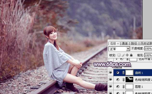 ‘Photoshop为外景人物图片调制出唯美的冬季冷调阳光色‘