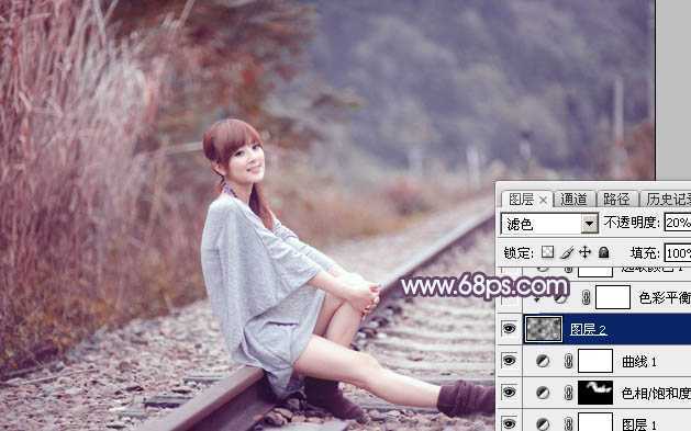 ‘Photoshop为外景人物图片调制出唯美的冬季冷调阳光色‘