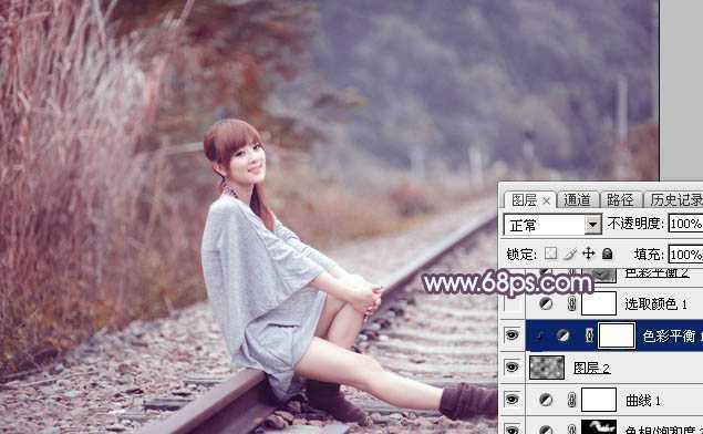 ‘Photoshop为外景人物图片调制出唯美的冬季冷调阳光色‘