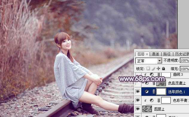 ‘Photoshop为外景人物图片调制出唯美的冬季冷调阳光色‘