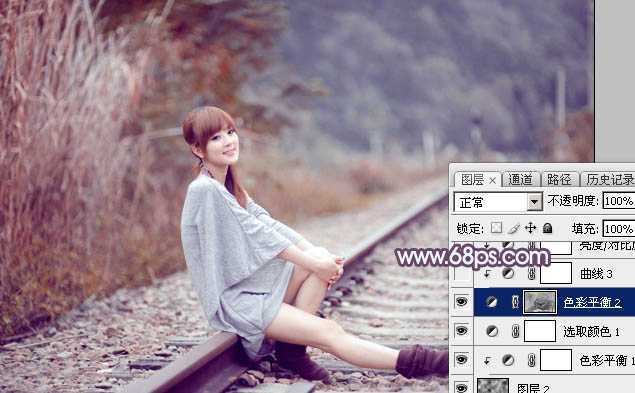 ‘Photoshop为外景人物图片调制出唯美的冬季冷调阳光色‘