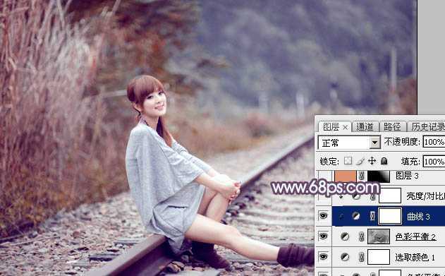 ‘Photoshop为外景人物图片调制出唯美的冬季冷调阳光色‘