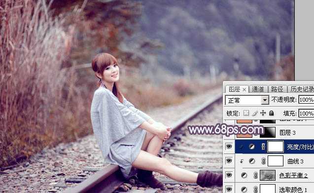 ‘Photoshop为外景人物图片调制出唯美的冬季冷调阳光色‘