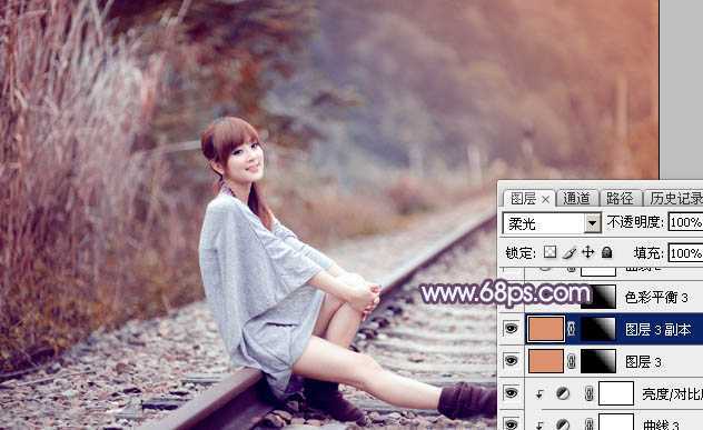 ‘Photoshop为外景人物图片调制出唯美的冬季冷调阳光色‘