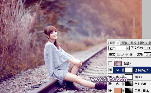 ‘Photoshop为外景人物图片调制出唯美的冬季冷调阳光色‘