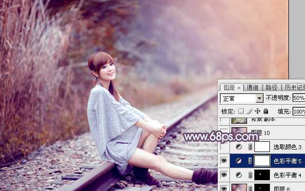‘Photoshop为外景人物图片调制出唯美的冬季冷调阳光色‘