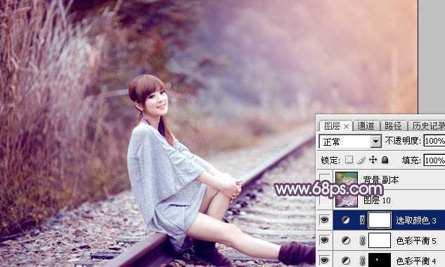 ‘Photoshop为外景人物图片调制出唯美的冬季冷调阳光色‘