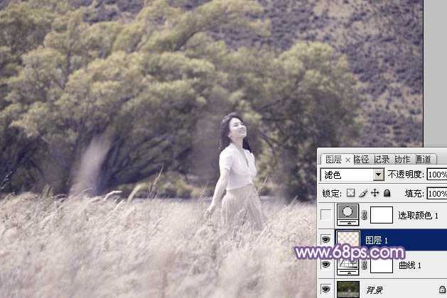 ‘Photoshop为旷野美女图片调制出淡蓝韩系色彩‘