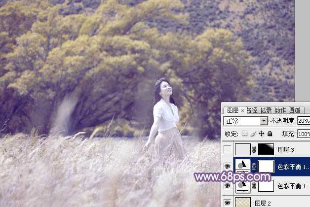 ‘Photoshop为旷野美女图片调制出淡蓝韩系色彩‘