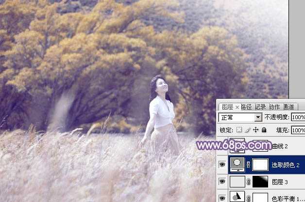 ‘Photoshop为旷野美女图片调制出淡蓝韩系色彩‘