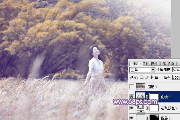 ‘Photoshop为旷野美女图片调制出淡蓝韩系色彩‘