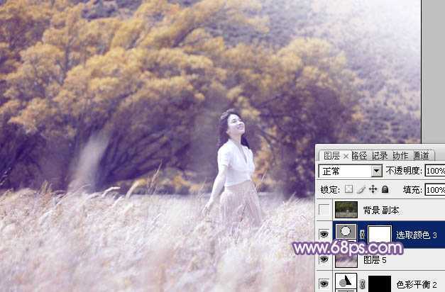 ‘Photoshop为旷野美女图片调制出淡蓝韩系色彩‘