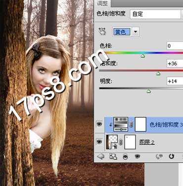‘用photoshop合成躲在大树后面藏猫猫的调皮美女‘