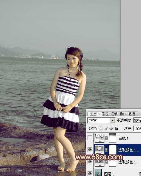 ‘Photoshop将海景人物图片打造非常柔美的淡褐色‘