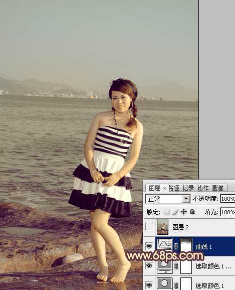 ‘Photoshop将海景人物图片打造非常柔美的淡褐色‘