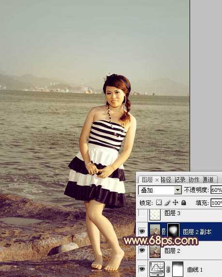 ‘Photoshop将海景人物图片打造非常柔美的淡褐色‘
