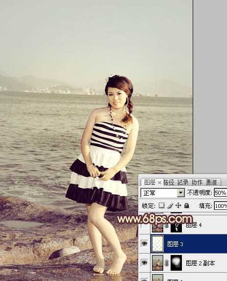 ‘Photoshop将海景人物图片打造非常柔美的淡褐色‘