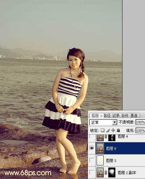 ‘Photoshop将海景人物图片打造非常柔美的淡褐色‘