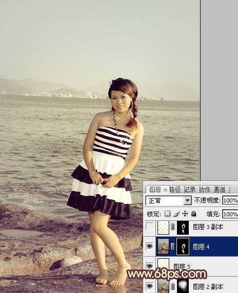 ‘Photoshop将海景人物图片打造非常柔美的淡褐色‘